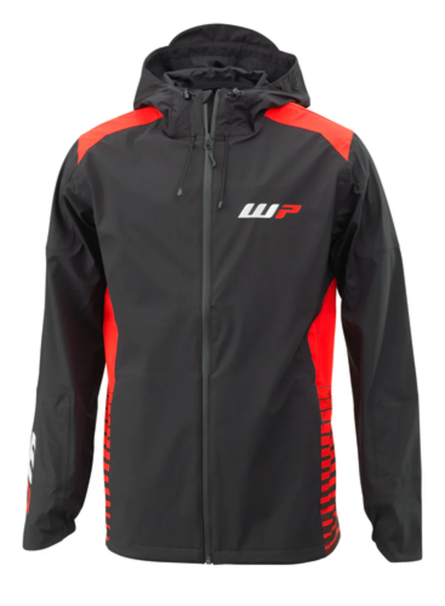 Black and red jacket with a brand logo on a white background